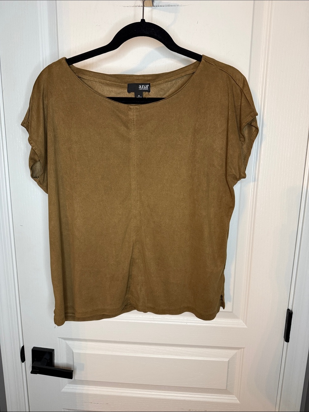a.n.a Brown Faux Suede Short Sleeve Scoop Neck Top